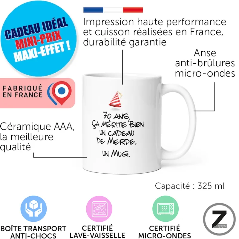 mug humour ANNIVERSAIRE DE MERDE 70 ANS – Image 2
