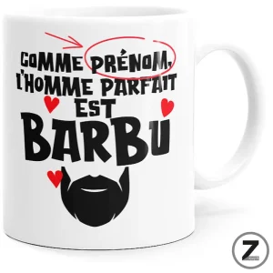 mug personnalisable L'HOMME PARFAIT EST BARBU